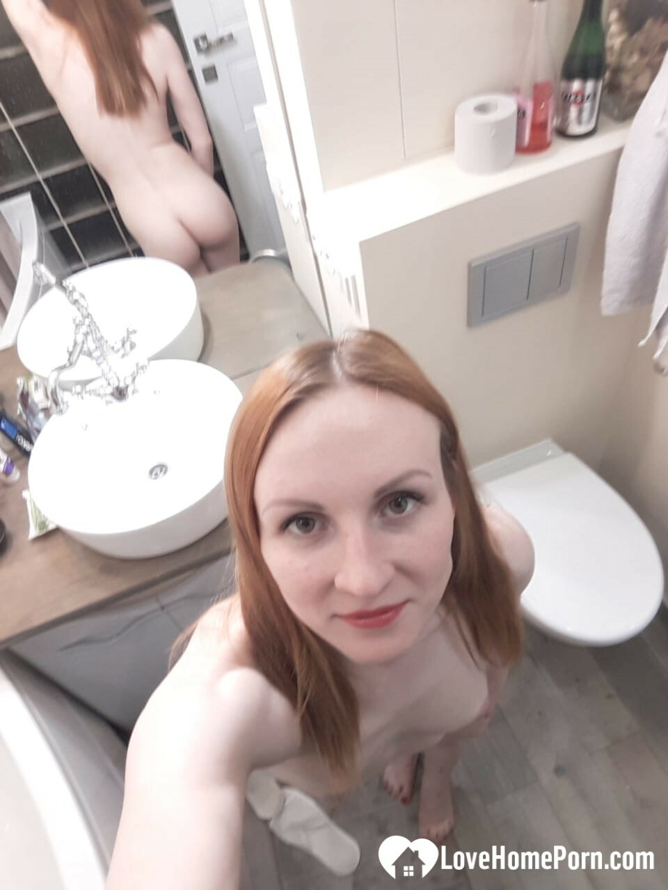 Skinny redhead with small tits in the mirror — 31